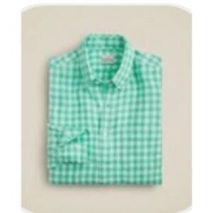 J Crew Linen Green Plaid Check Baird McNutt Classic Fit Work Shirt Sz L #188